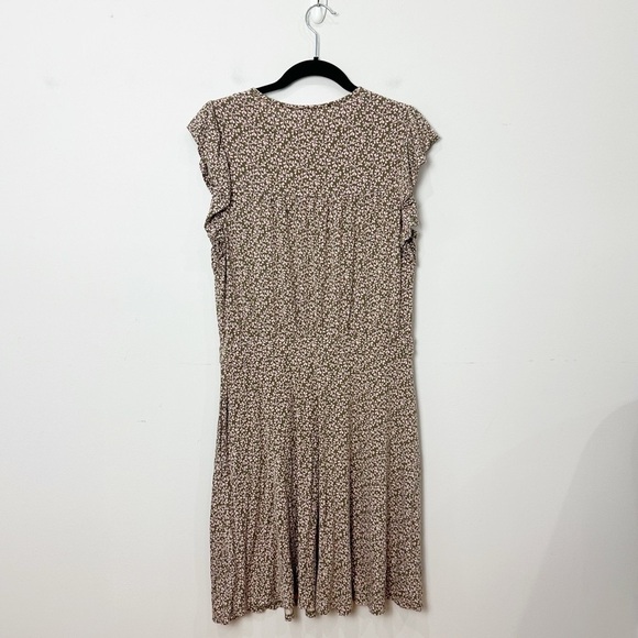 Boden Flutter Sleeve Dress Olive Green and Light Pink Floral Vine Pattern - Picture 2 of 7